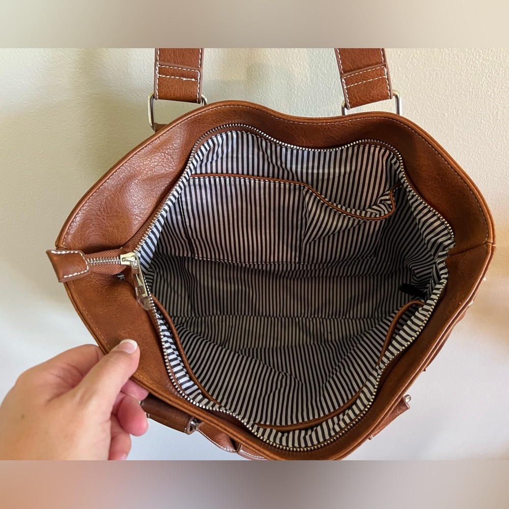 Emporia Brown Sue Tote with Contrast White Stitching Detail - Picture 6 of 10